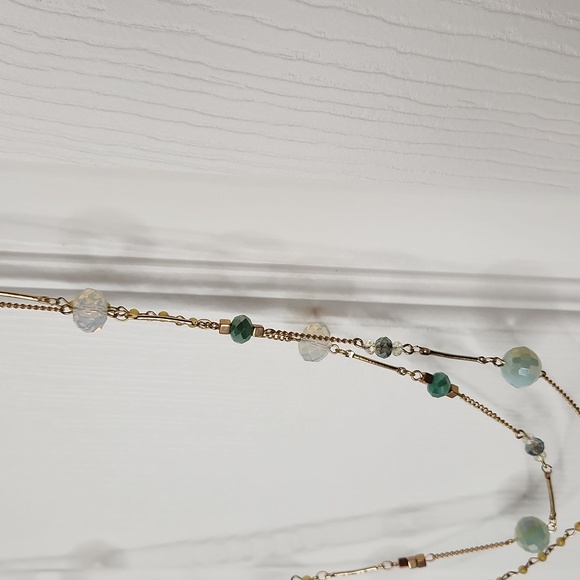 LOFT necklace double strand gold and opal blue green - Picture 5 of 9